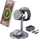 Magnetic Wireless Charger for Samsung, Fast 15W Certified 3 in 1 Charging Station TEC Cooling Compatible with Mag-Safe for Galaxy S26 Ultra/S25/Z Fold 7/Flip7, Samsung Watch Ultra/8/7,Galaxy Buds (Starry grey)