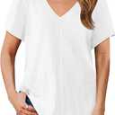 Cicy Bell Womens V Neck T Shirts Summer Short Sleeve Curved Hem Tops Casual Loose Fit Tunic Basic Tee Shirts