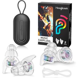 Hearprotek Concert Ear Plugs, 2 Pairs Reusable High Fidelity Musician Ear Plugs, Purple, Silicone, Earplugs, Earplug, Noise Protection