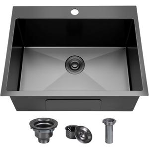 20x16x9 Inch Drop In Kitchen Sink Black, 20 Gunmetal Black 16 Gauge SUS304 Stainless Steel Single Bowl 9 Inch Deep Top Mount Drop In Bar Wet Prep RV Outdoor Handmade Small Kitchen Sink