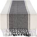 DII Dobby Stripe Woven Table Runner, 13x72 (13x77.5, Fringe Included), Black