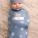 Itzy Ritzy Cocoon & Hat Swaddle Set - Swaddle for Newborns Includes Name Announcement Card & Jersey Knit Cocoon & Hat Set, Perfect for Newborn Photography - for 0 to 3 Months (Blue Stars) (Pack of 1 Set)