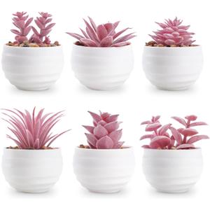 Der Rose Set of 6 Pink Succulents Plants Artificial in Pots Small Fake Plants for Girls Pink Room Decor Office Desk Accessories for Women