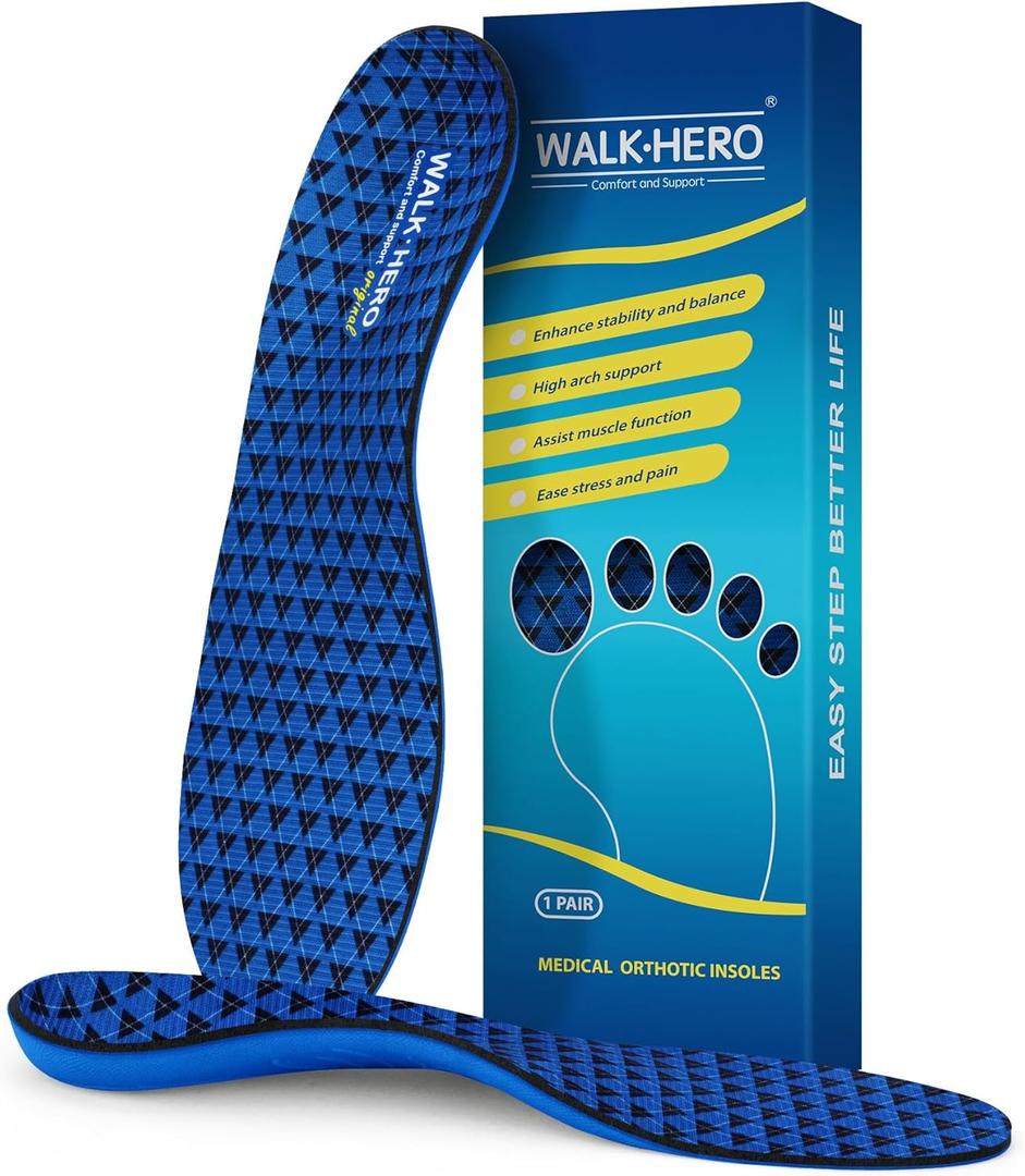 Walkhero Arch Support Inserts for Plantar Fasciitis and Flat Foot, Orthotic Insoles with Everyday Comfort and Support, Relieve Foot Pain and Fatigue (Mens 10-10 1/2 | Womens 12-12 1/2 Blue)