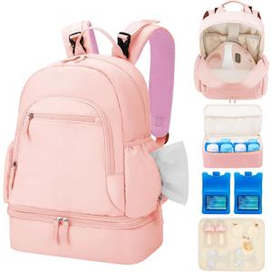 Breast Pump Backpack Fit for Spectra S1/S2 with Removable Cooler Compartment, Breast Pump Bag Fit Pump Accessories for Working & Nursing Moms, Breast Milk Cooler Bag for Travel and Family Use Pink
