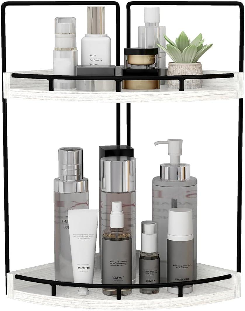 Dorhors 2-Tier Rustic White Corner Bathroom Shelf, 7.67 x 7.67 x 13.58 in, Rustic White