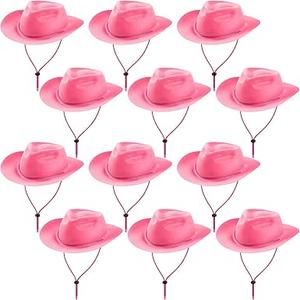 Hicarer 12 Pieces Disposable Plastic Cowboy Hat Set for Party Felt Wide Brimmed Western Cowgirl Hat for Men Women