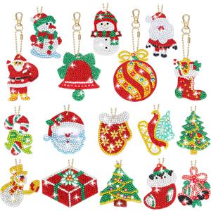 Yaomiao 17 Pieces Double Sided Diamond Art Christmas Ornaments Christmas Keychains Diamond Art Kit for Adult DIY 5d Painting Round Drill Key Chain Xmas Crystal Rhinestone Arts Craft Keychain Supplies