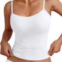 Trendy Queen Womens Adjustable Camisole Sleeveless Square Neck Spaghetti Strap Tank Tops Basic Shirt (White, XS)