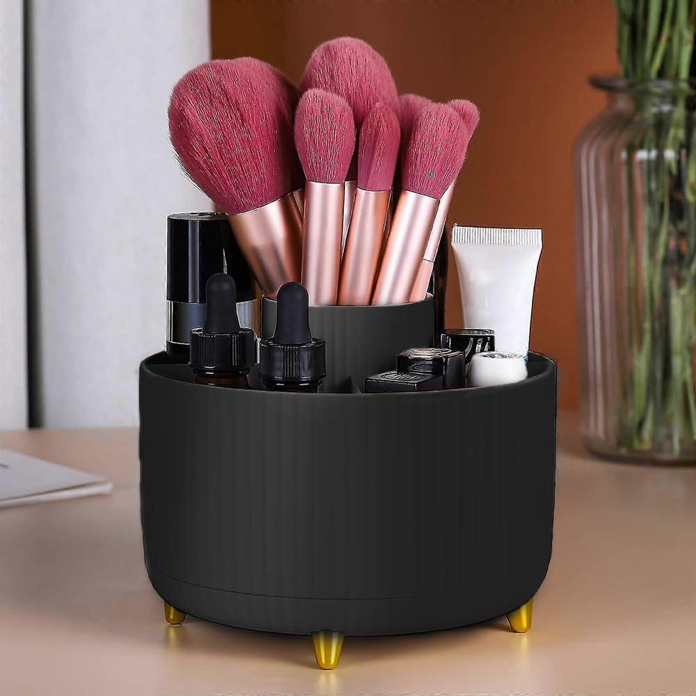 2 x WILL OAK Makeup Brush Organizer - Large Compartment Cosmetic Organizer -Eyeliner, Nail Polish,Art Supply, Bathroom Vanity Desktop Organizer (Black)