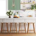 Nathan James Barker Counter Height Solid Wood Barstool with Upholstered Cushion, Backless Island Stool with Rubberwood Legs and Natural Textured Linen Upholstery for Kitchen, Brown/White, 1 Pack