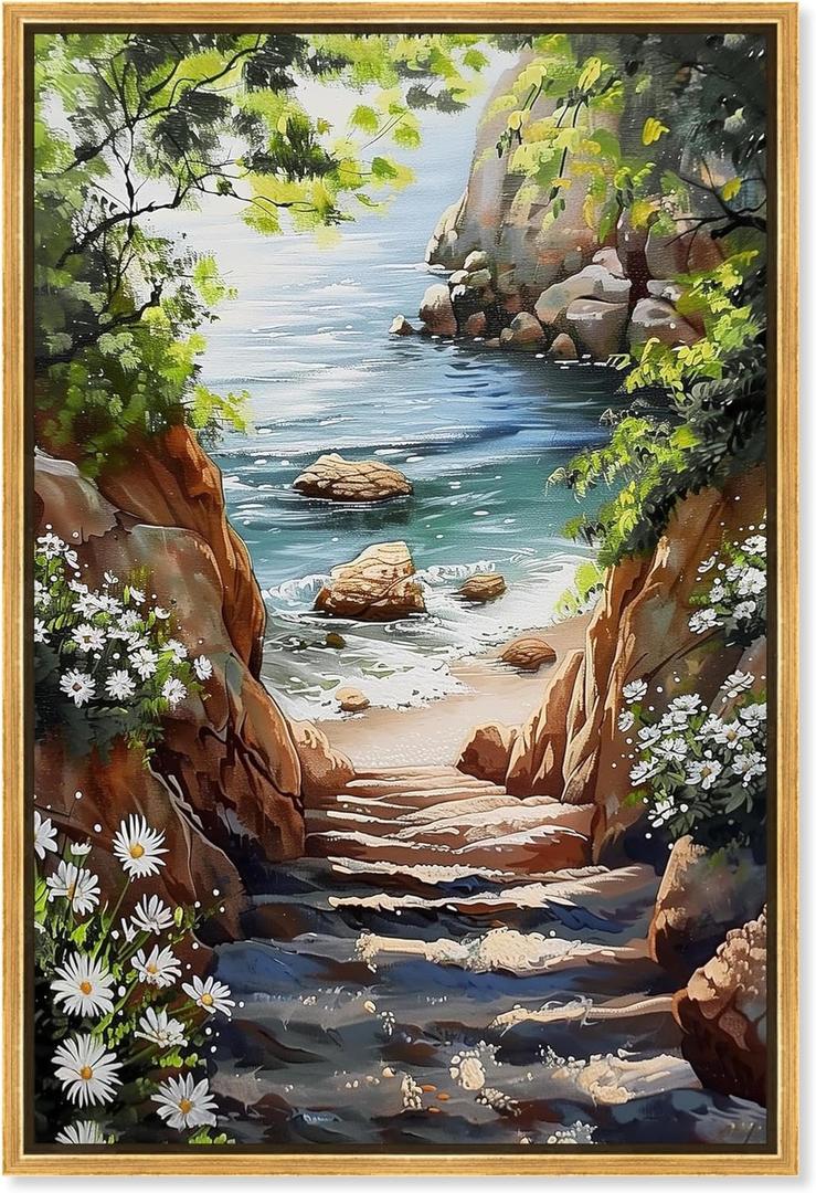 Art Remedy A Peak into the Ocean Canvas Monet Coastal, Gold Frame, 24" x 36" (37"L x 25"W)