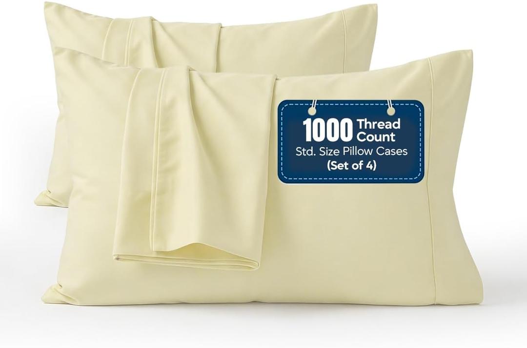 Luxury Queen Pillow Cases Set of 4, 1000 Thread Count Long Staple Egyptian Cotton Pillowcases, Breathable Cooling Bedding, Ivory, 4 Pc Standard / Queen Pillowcases