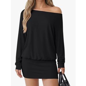 Women's One Shoulder Long Sleeve Ruched Bodycon Elegant Mini Dress M