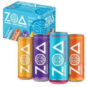 ZOA Zero Sugar Energy Drink, Fan Favorite Variety Pack, 12 Pack, 12 Fl Oz With Electrolytes, Vitamins B and C, supporting hydration with 160 mg plant based caffeine from green tea and green coffee EXP: 09/07/26