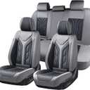 Coverado Car Seat Covers Full Set, Automotive Seat Covers Car Seat Protector Car Seat Cushion, Waterproof Leather Seat Covers for Cars, Universal Fit for Most Sedans SUV Pick-up Truck(Gray&Black)