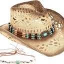 Men's Women's Straw Cowboy Hat Cowgirl Woven Sun Hat Western Cowboy Hat Two Decorative Bands