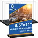 Seencool 8.5x11 Acrylic Sign Holder Vertical Double-Sided Tabletop Sign Holder with Black Base, Plastic Picture Frame Paper Holder, Clear Menu Display Stand for Office Restaurant Store Home 8 Pack