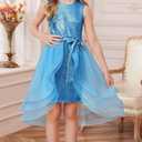 GRACE KARIN Girls Sequin Party Dress Size 14 Formal Flower Girls Fashion Birthday Pageant Banquet Dress Light Blue