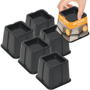 3 Inch Bed Risers, 6-Pack | Square Furniture Risers for Extra Storage - Ideal for Bed, Table, Chair, Sofa - Perfect for Dorms & Elderly