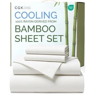 100% Rayon Derived From Bamboo - Bamboo Sheets King Size - Cooling Sheets for King - Ultra Soft, Breathable & Hotel Luxury Bedding - 1 Flat & 1 Fitted & 2 Pillowcases w/ 18 Inch Deep Pockets - White