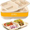 Disposable Taco Plates for 2 Tacos & 2 Sides 25 PACK | Premium Paper Plates with Dividers, Fiesta Taco Holder, Taco Stand for Tuesday & Bar Serving Set