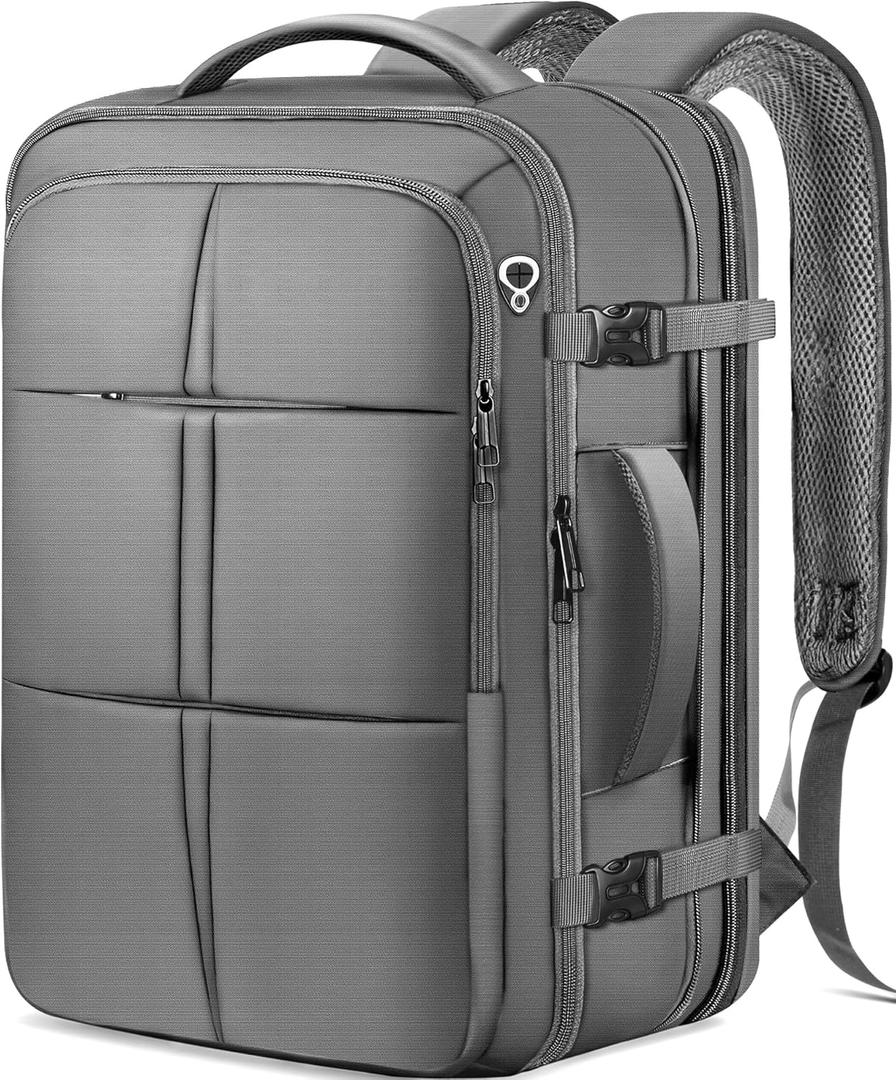 Travel Backpack, Extra Large 50L Flight Approved Carry on Backpack, Expandable Waterproof Business Suitcase Daypack Big Bag Fits 18.4 Inch Laptop, Grey