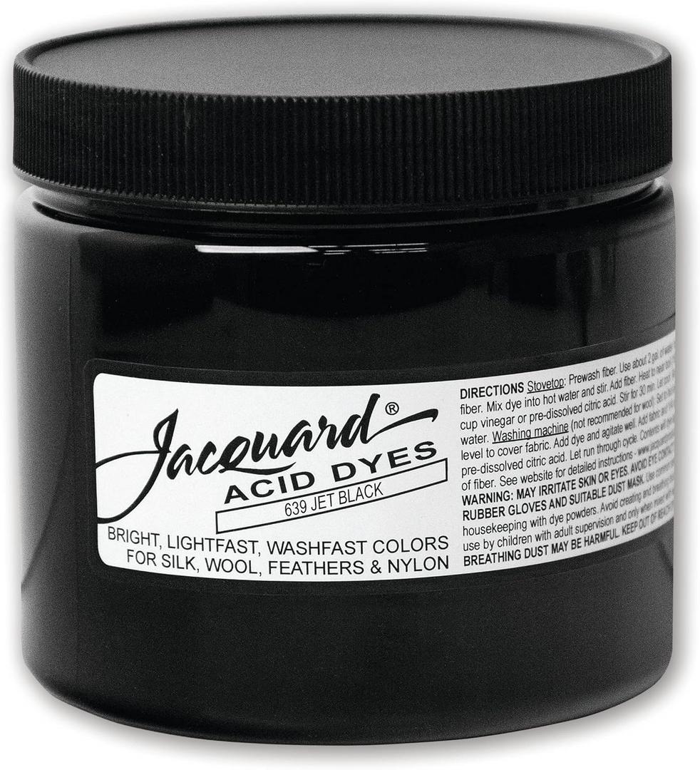 Jacquard Acid Dye - Jet Black - 8 Oz Net Wt - Acid Dye for Wool - Silk - Feathers - and Nylons - Brilliant Colorfast and Highly Concentrated