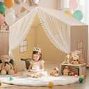 xiaowantong Large Kids Play Tent, 55.1in Length, Fits 34 Children,Indoor Playhouse for Kids, with Padded Mat and Lights, Bed Tent for Toddler, Birthday for Boys Girls