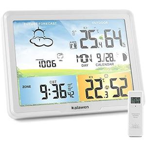 Kalawen Weather Station Wireless Indoor Outdoor Home Weather Stations with Atomic Clock, Digital Weather Thermometer, Temperature Humidity Monitor Weather Forecast Stations with Moon Phase