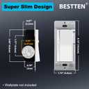 BESTTEN 3 Pack Slide Dimmer Light Switch, Quiet Rocker, Super Slim Single Pole or 3 Way Dimmable Switch, Max 300W LED, CFL, 600W Incandescent, ETL Listed, White