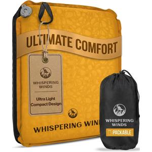 Whispering Winds Inflatable Seat Cushion - Comfortable Blow-up Foam Pad for Airplane, Travel, Stadium, Outdoors, Camping, Car & More (Large, Dark Gold - 1pack)