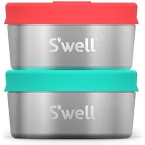 S'well Stainless Steel Condiment Container Set of Two, 2oz, Tangerine/Turquoise, Single Walled Durable Construction, Leakproof Silicone Lids, Dishwasher Safe