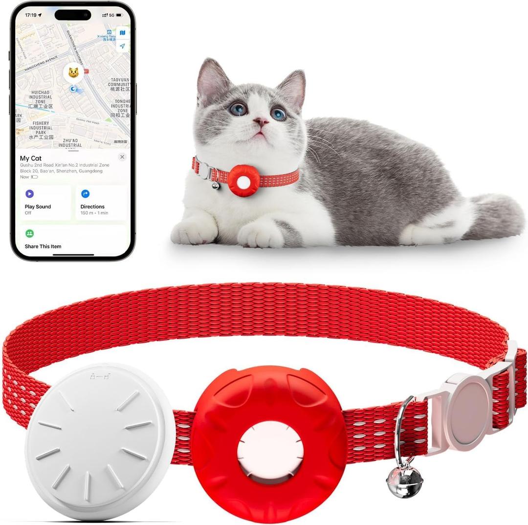 Cat Tracker,Mini GPS Tracker for Cats,No Monthly Fee Smart Pet Activity Tracker,Compatible with Apple Find My(iOS Only),Anti-Lost Finder Tag for Vehicles,Pets,Kids,Items(Red)