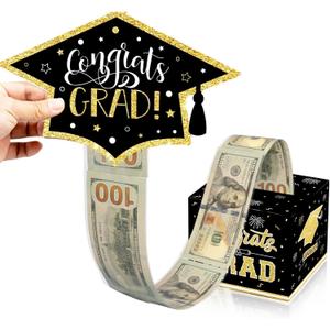2025 Graduation Gifts, Class of 2025 Money Gift Box, Funny Surprise Cash Gift Idea Kit for Boys Girls College High School Congrats Grad Black Gold