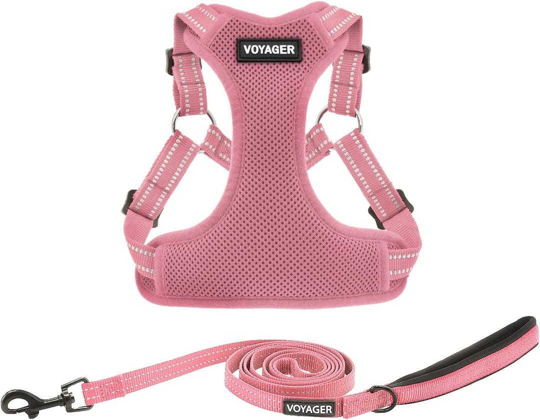 Best Pet Supplies Voyager Adjustable Step-in Flex Breathable Mesh Dog Harness for Small, Medium Large Dogs Leash Set (Pink), XL