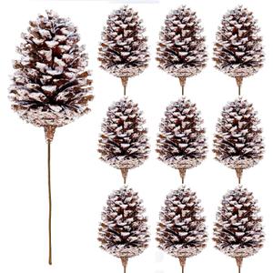 10 Pieces Large Christmas Pine Cones Decorations Picks - Frosted Snow Pine Cones for Christmas Tree, Garland Wreath Ornaments Home Decorating Pinecones Winter Holidays