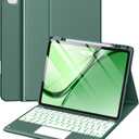 Harvopu for iPad Air 13 Inch & Pro 12.9 Case with Keyboard - Multi-Touch Trackpad, 7 Colors Backlit, Detachable Keyboard Cover for iPad Pro 12.9 (6th, 5th, 4th, 3rd gen), Air 13 M4/M3/M2,Pine Green