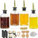 Oudizz Syrup Dispenser Bottles Set,4 pcs 7oz Glass Coffee Syrup Bottle,Coffee Bar Accessories with Metal Pour Spout Ideal and labels for Coffee Syrups,Coffee bar