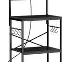 SUPERJARE Kitchen Bakers Rack with Power Outlet, Coffee Bar Table 4 Tiers, Kitchen Microwave Stand with 6 S-shaped Hooks, Storage Shelf Rack for Spices, Pots and Pans - Black (23.6 inch)