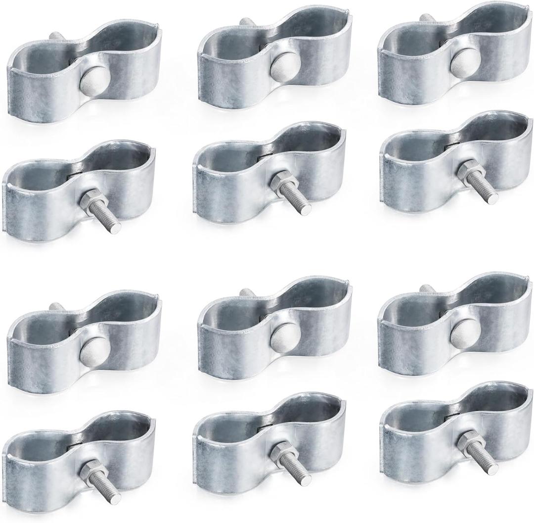 12 Pcs 1-5/8" Chain Link Fence Panel Clamps, Dog Kennel Clamps for 1-5/8" OD Pipe, Galvanized Steel, for Round Pipe Panel Frame, Bolts & Nuts include