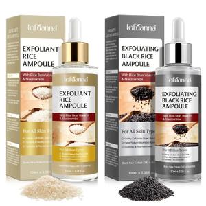 Rice Peel Shot Glow Rice Ampoule Duo, White And Black Rice Exfoliant For Face And Body, Peel Shot Glow Exfoliating Serum For All Skin Types, Gentle Peel + Pore Minimizing & Deep Hydration, 2pcs