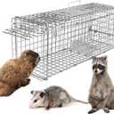 iMounTEK Humane Animal Trap Live Animal Trap Catch Live Animal Rodent Cage Collapsible Galvanized Wire for Kitten Cat Squirrels Rabbits Small Raccoons Groundhogs Armadillos/23.3x7.24x7.72inches (Medium 23.3x7.24x7.72in, Silver)