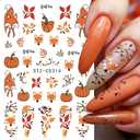 ONPRESS 10Sheet Fall Nail Art Stickers Maple Leaves Nail Decals 3D Self Adhesive Nail Stickers Decals Cute Fox Pumpkin Orange Fruit Gel Nails Stickers Autumn Flowers Nail Supplies for Women DIY Nails