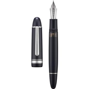 Yongsheng Junlai 930 Acrylic Fountain Pen, Size 9 Broad Nib with Piston Filling System, Piano Black Fence Ink Tank with Torpedo Shape Design Large Hand Pen (Silver Trim)