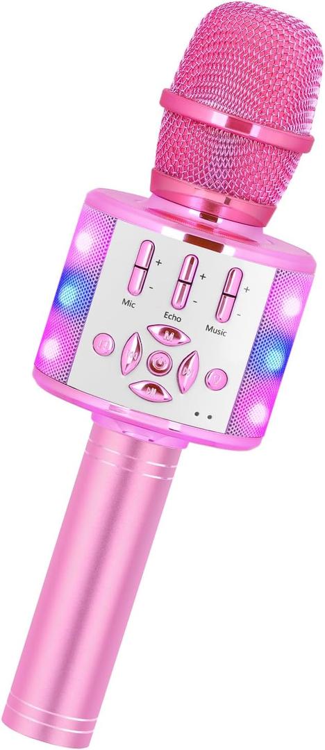 Amazmic Toys for Girls, Kids Karaoke Microphone Toddler Microphone for Kids with Lights, for Girls, Birthday Party Boys Toy Age 3-8+(Light Pink)
