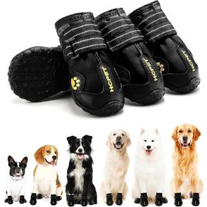 Hcpet Dog Boots, Dog Shoes for Large Dogs, Medium Dog Boots & Paw Protectors, Anti-Slip Dog Booties for Hot Pavement Winter Snow Hiking with Reflective Straps Black Size 7 (Width 2.75 in)