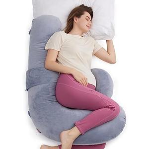 Momcozy Pregnancy Pillow, Original F Shaped Maternity Pillow for Pregnant Women with Adjustable Wedge Pillow, Full Body Support Pregnancy Pillows for Side Sleeping with Velvet Cover, Grey
