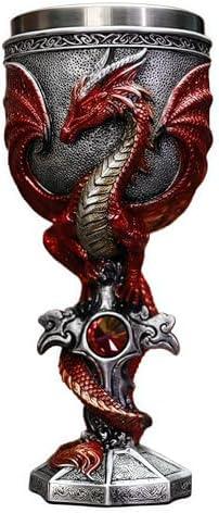 YIXINLOMYY Dragon Goblet Stainless Steel Dungeons and Dragon Gift for Men, 7 oz Chalice Wine Goblet Cross Medieval Drinking Cups Gothic D&D Goblet Vintage Halloween Christmas Gift (Red)