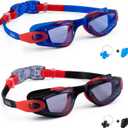 Aegend Kids Swim Goggles, Pack of 2 Swimming Goggles for Children Boys & Girls Age 3-14 (Black-red & Blue-red)